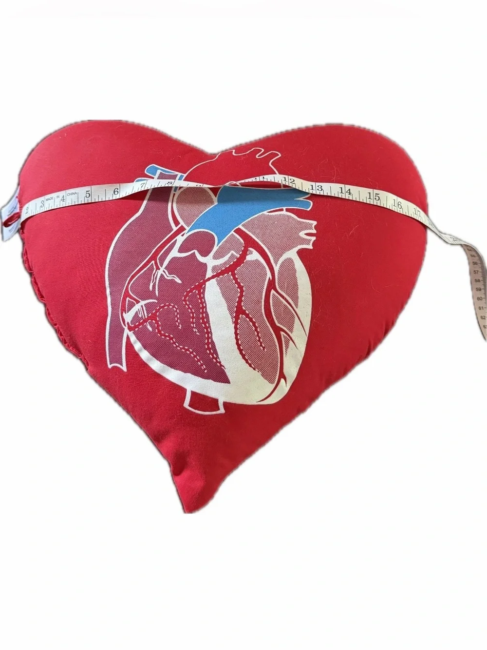 Heart-Shaped Red Pillow with Anatomical Heart Graphic